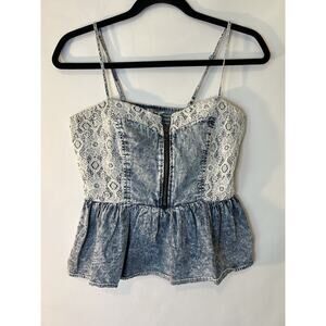 KIRRA Denim And lace Spaghetti Strap Tank Top Size Medium Blue Y2K